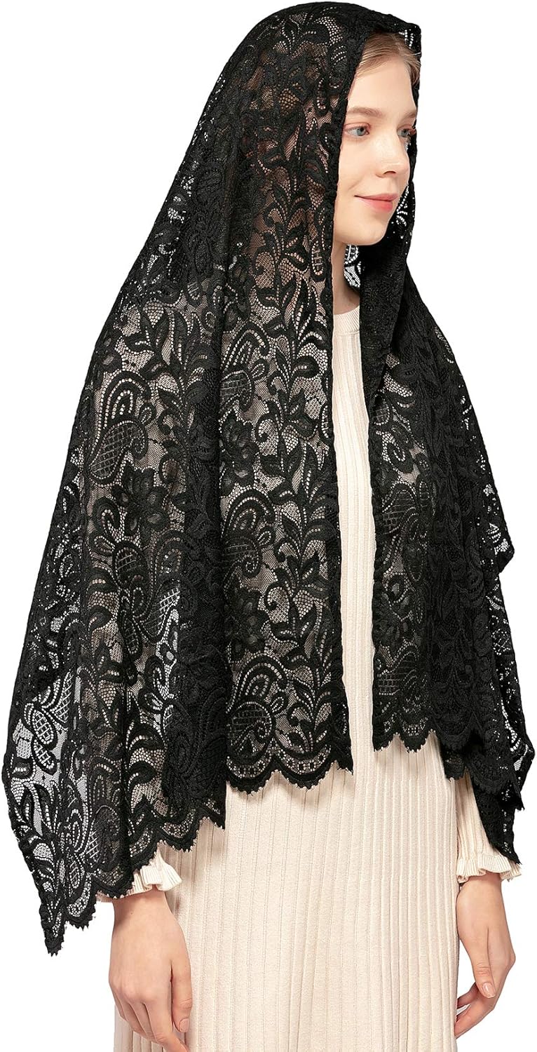 Wgior Rectangular Chapel Veil Scarf Catholic Church Veils Mantilla Wrap Shawl Mass Head Covering - Image 1